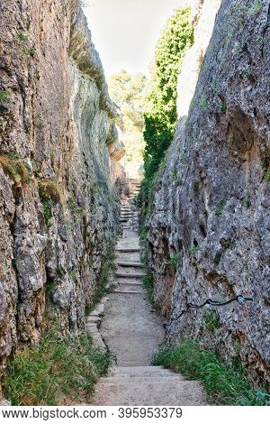 Stairs Between Rock Walls In The Natural Setting Of La Ciudad Encantada, Cuenca