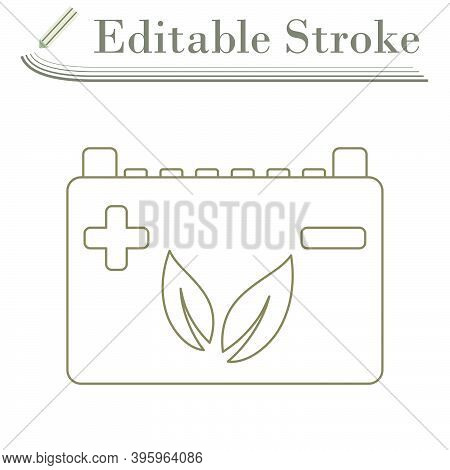 Car Battery With Leaf Icon. Editable Stroke Simple Design. Vector Illustration.