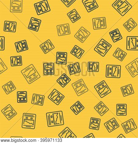 Blue Line Website With Stocks Market Growth Graphs And Money Icon Isolated Seamless Pattern On Yello