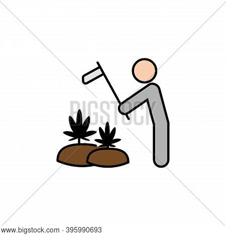 Marijuana, Plantation, Man, Till Outline Icon. Can Be Used For Web, Logo, Mobile App, Ui, Ux On Whit