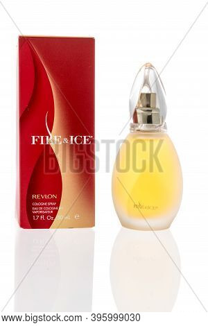 Winneconne, Wi -9 November 2020:  A Package Of Revlon Cologne Spray On An Isolated Background.