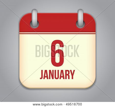 Vector calendar app icon. 6 January