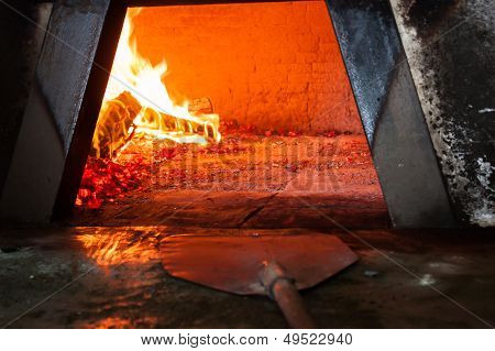 Sicilian Wood Stove Firebox And Pizza Peel