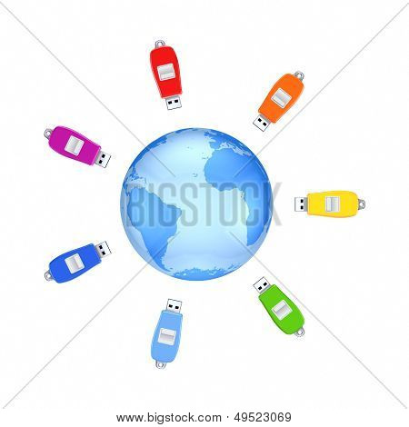Flashdrive colorato intorno a terra.