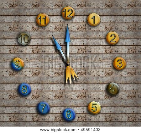 Vintage Clock On A Background Of Aged Wood