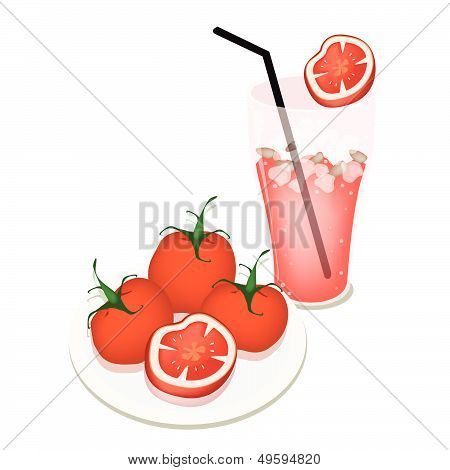 A Glass Of Tomatoes Juice With Tomatoes