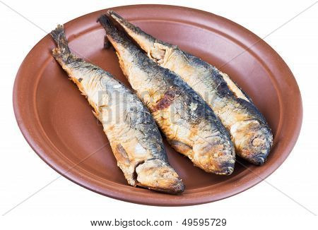 Fried Baltic Herring On Ceramic Plate