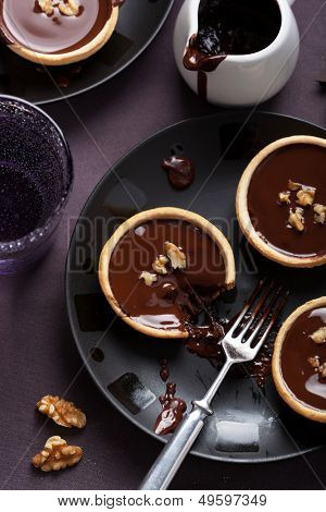 tartelettes čokoládová ganache a vlašské ořechy 