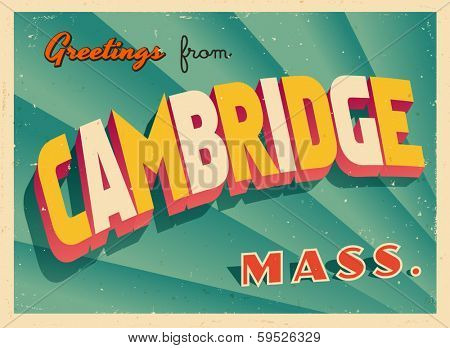 Vintage Touristic Greeting Card - Cambridge, Massachusetts - Vector EPS10. Grunge effects can be easily removed for a brand new, clean sign.