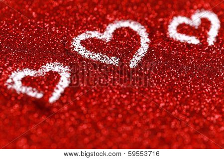 Red glitter Valentine's Day hearts abstract background