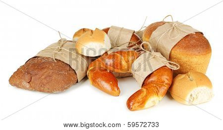 Different types of bread isolated on white