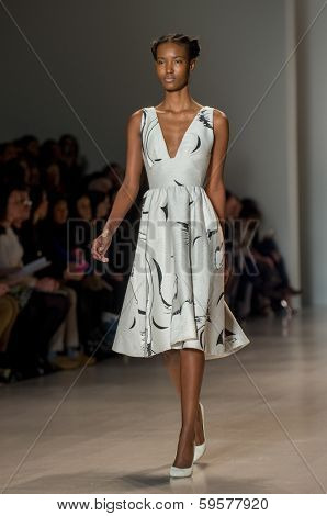 NEW YORK-FEB 9: A model walks the runway at the Lela Rose fashion show during Mercedes-Benz Fashion Week at The Salon at Lincoln Center on February 9, 2014 in New York City.