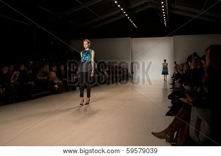 NEW YORK-FEB 9: A model walks the runway at the Lela Rose fashion show during Mercedes-Benz Fashion Week at The Salon at Lincoln Center on February 9, 2014 in New York City.