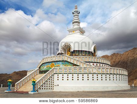 Tall Shanti Stupa Near Leh - Jammu And Kashmir - Ladakh - India