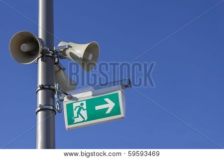 Megaphones And Emergency Exit Sign