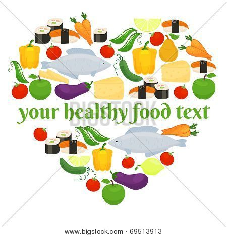 Various foods in heart shape arrangement