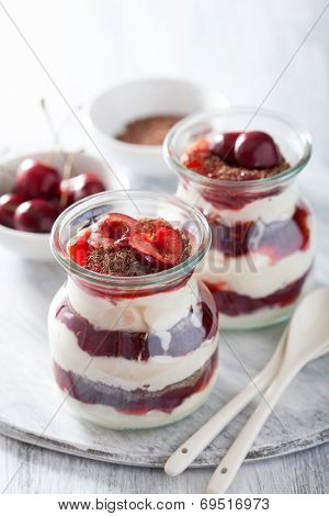 healthy dessert with creme fraiche jam and chocolate
