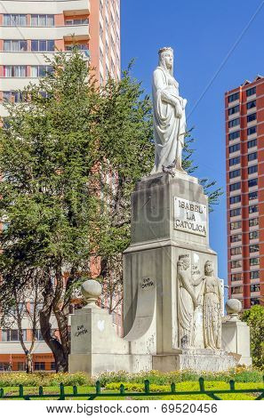 LA PAZ, BOLIVIA, MAY 8, 2014 - monument of Isabel la Catolica (Isabella I of Castile)
