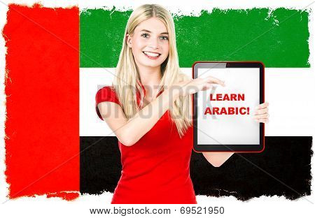 Arabic Language Learning Concept. Tablet Pc