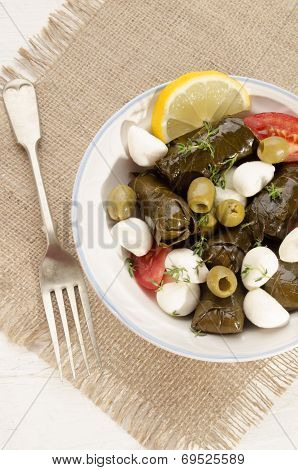 Stuffed Grape Leaves And Mozzarella Balls