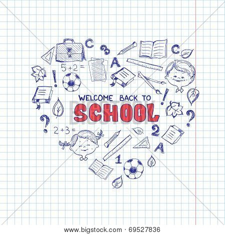 School objects in the shape of heart.