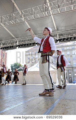 Members of folk group Albanian Culture Society Jahi Hasani from Cegrane, Macedonia during the 48th International Folklore Festival in center of Zagreb,Croatia on July 20,2014
