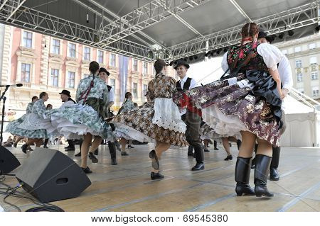 ZAGREB, CROATIA - JULY 19: Members of folk groups Nograd  from Salgotarjan, Hungary during the 48th International Folklore Festival in center of Zagreb, Croatia on July 19, 2014