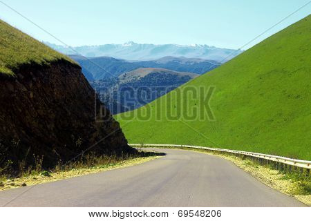 Mountain Highway And Landscape. North Caucasus Travel.