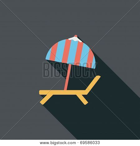 Lounger Beach Sunbed Chair Flat Icon With Long Shadow