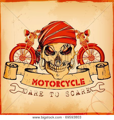 illustration of skull in vintage motorcycle poster