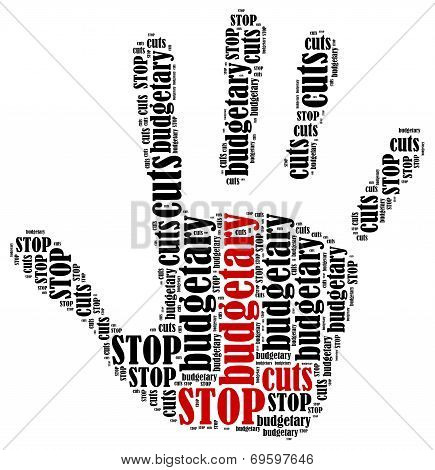 Word Cloud Illustration In Shape Of Hand Print Showing Protest.