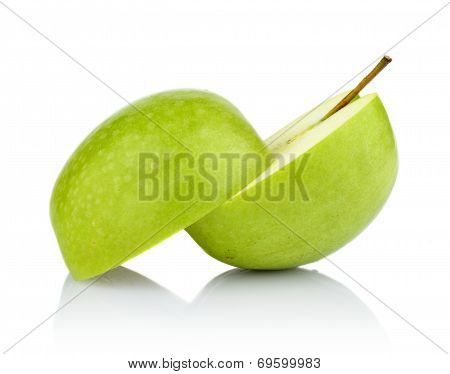 Studio Shot Of Green Apple Cut In Half Isolated