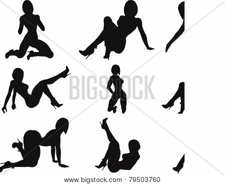 Silhouettes of women with curvaceous and erotic poses-vector 10 EPS