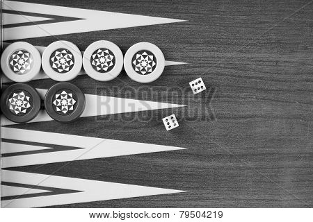 Backgammon Table Turkish Tavla And Double Six Dice Closeup