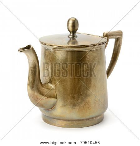 old copper kettle isolated on white