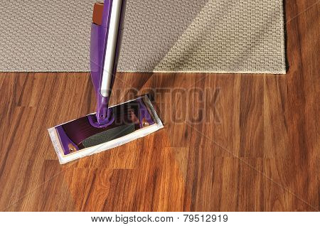 Modern mop for cleaning wooden floor from dust
