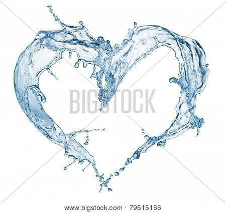 Heart from water splash with bubbles isolated on white