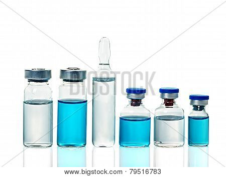 Ampoules, Bottles, Vials Isolated On White Background