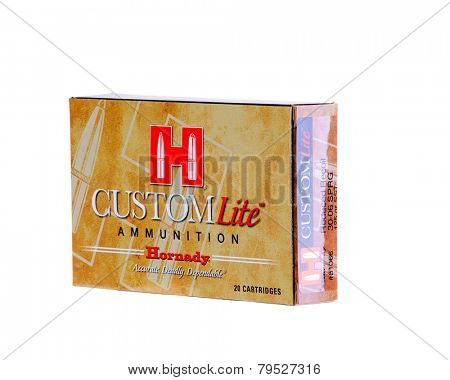 Hayward, CA - December 31, 2014: Box of Hornady Custom Lite Ammunition