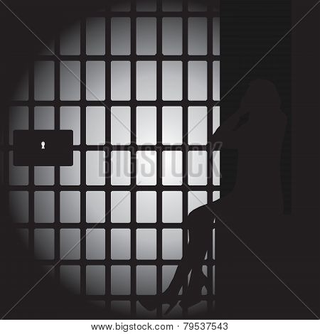 Silhouette Of A Women In A Dark Jail Cell