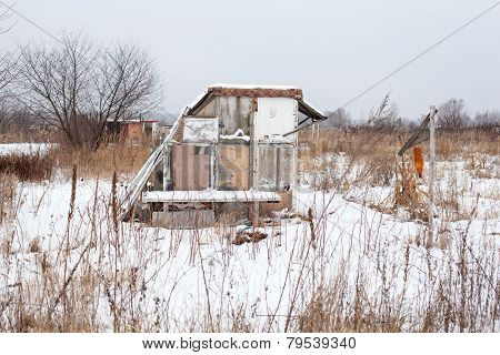 Temporary Self-made Shelter In Winter