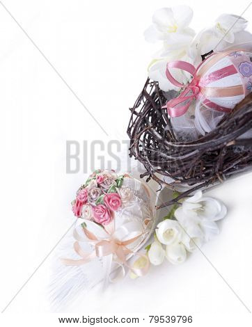 Colorful easter eggs in a nest