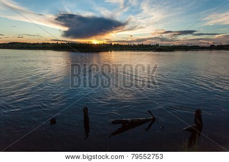 Evening Dnieper River Covered With Haze