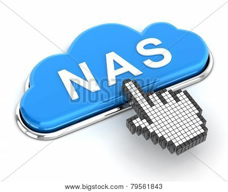 Clicking A Cloud Shaped Nas Button, 3D Render