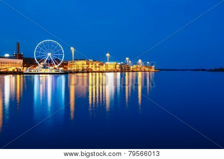 Night Scenery View Of Embankment With Ferris Wheel In Helsinki,