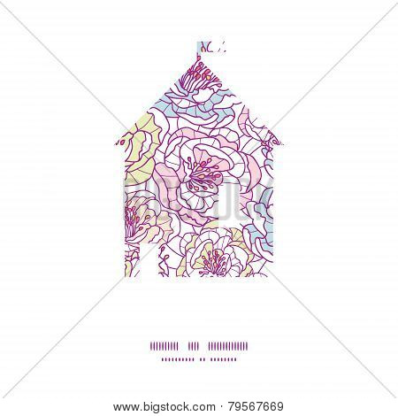 Vector colorful line art flowers house silhouette pattern frame