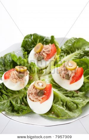 沙拉盘 letuce 鸡蛋金枪鱼和橄榄