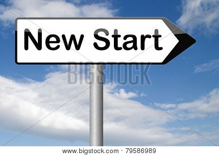 new fresh start or chance back to the beginning and do it again road sign arrow 