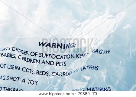 Warning notice of suffocation on plastic packaging