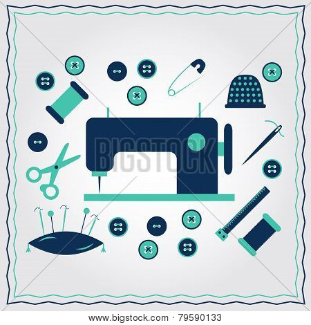 Set of flat needlework icons